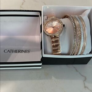 Catherines Elegant Rose Gold Watch and Bracelet Set. Size 8.
